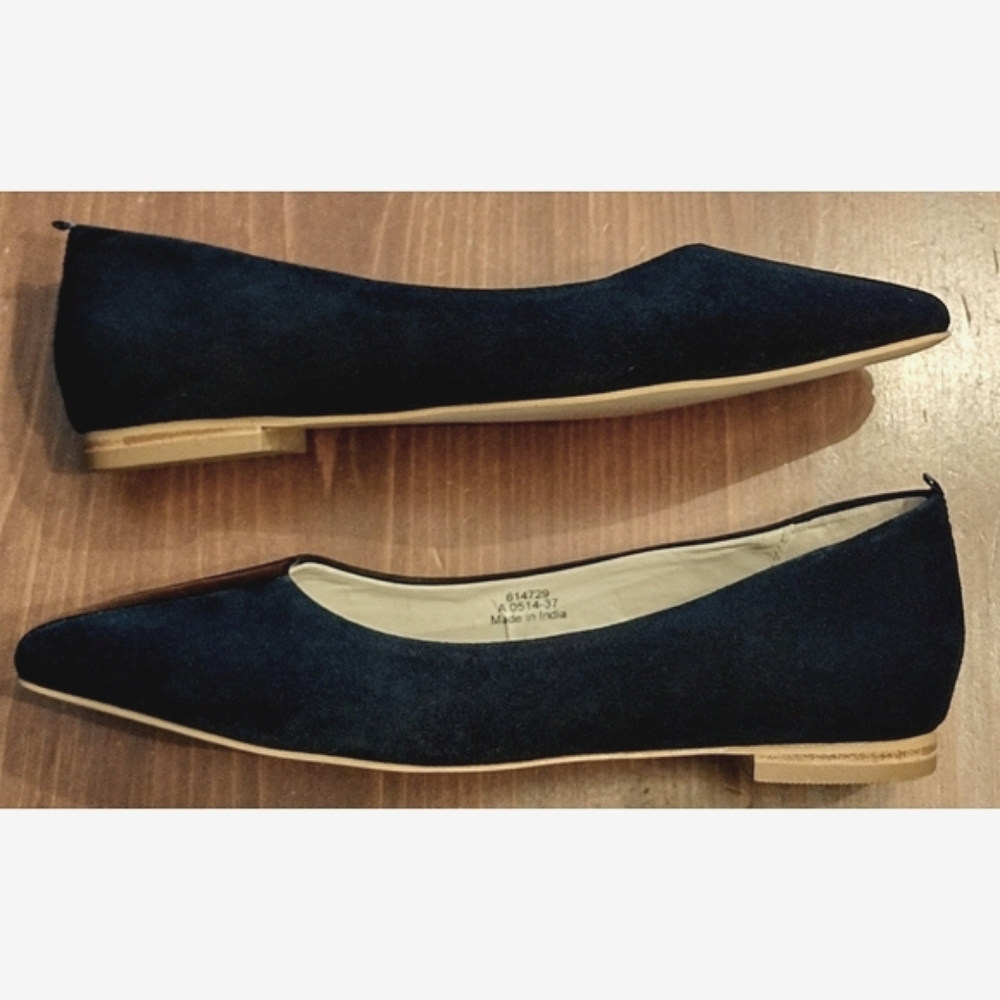 Boden Suede Patent Leather Square Toe Flats, Size EU 37 / US 6.5, Black w/ Cream